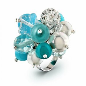 Кольцо , искусственный камень, хрусталь, безразмерное, бирюзовый, голубой Anna Slavutina. Цвет: бирюзовый/голубой/серебристый