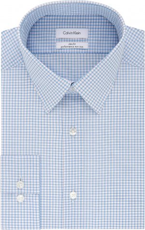 Мужская классическая рубашка без утюга стрейч приталенного кроя в клетку , цвет Blue Bird Calvin Klein