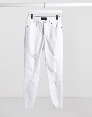 Белые рваные джинсы скинни до щиколотки с необработанными краями -Белый SikSilk