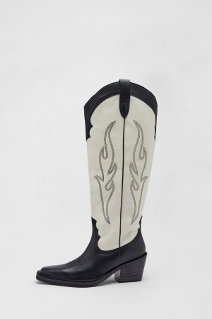 Кожаные ботинки в стиле вестерн до колена с контрастной строчкой , черный Warehouse