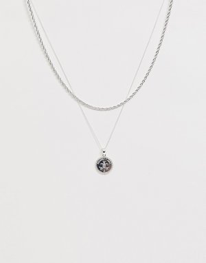 Двухъярусное ожерелье с медальоном -Серебряный Chained & Able