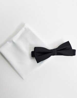 Черно-белый комплект из галстука-бабочки и платка паше -Черный Selected Homme
