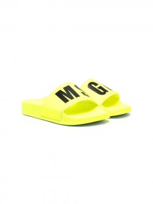 Шлепанцы с логотипом MSGM Kids. Цвет: желтый
