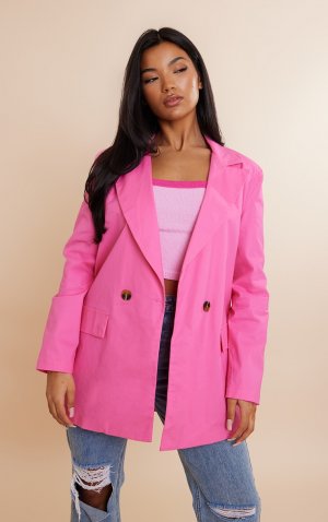 Розовый хлопковый двубортный пиджак оверсайз с карманами и клапанами премиум-класса PrettyLittleThing