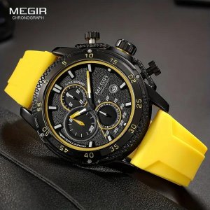 Мужские часы MEGIR с силиконовым ремешком, хронограф, кварцевые наручные часы, светящиеся водонепроницаемые идеальный выбор для подарков