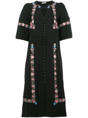 Платье миди с цветочной вышивкой Vilshenko. Цвет: черный