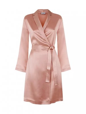 Короткий шелковый атласный халат , цвет pink powder La Perla