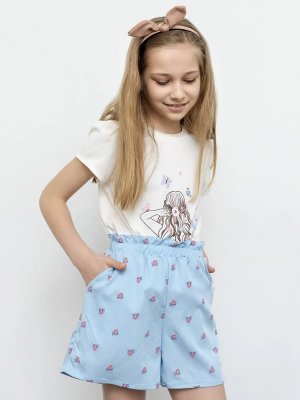 Свободные шорты мини для девочек Mark Formelle. Цвет: цветы на дениме