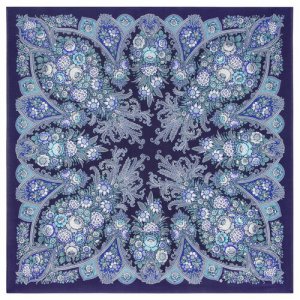 Платок ,135х135 см, белый, синий Павловопосадская платочная мануфактура. Цвет: синий/фиолетовый