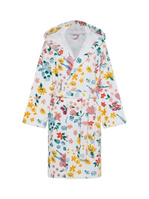 Велюровый махровый халат с цветочным принтом, белый Coincasa