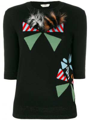 Пуловер с круглым вырезом и аппликацией Fendi. Цвет: чёрный