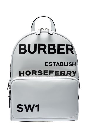 Хлопковый рюкзак с глянцевым покрытием и принтом в стиле логомании BURBERRY. Цвет: белый