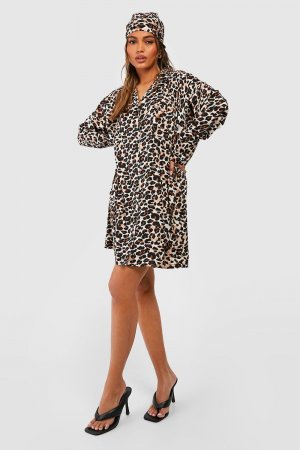 Платье-рубашка с леопардовым принтом и шарфом , коричневый Boohoo