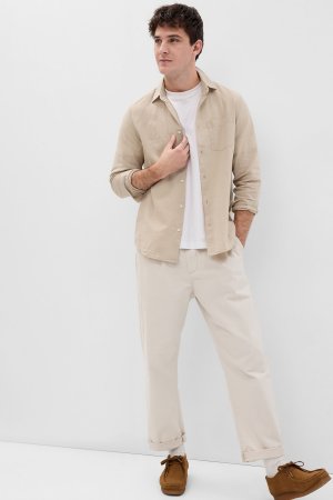 Льняно-хлопковая рубашка с длинными рукавами Gap, бежевый GAP