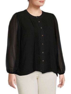 Блузка с полупрозрачными рукавами и защипами, черный Calvin Klein