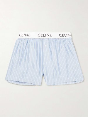 Прямые шелковые пижамные шорты в полоску , синий Celine Homme
