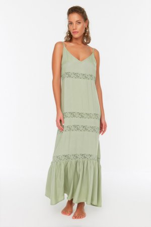 Пляжное платье с зеленой полоской и аксессуарами , зеленый Trendyol