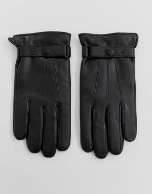 Черные кожаные перчатки с кнопками -Черный Peter Werth