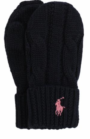 Варежки фактурной вязки с логотипом бренда Polo Ralph Lauren. Цвет: синий