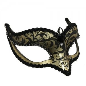 Венецианская маска Volpina, золотая с черным узором (10307) Giacometti. Цвет: черный