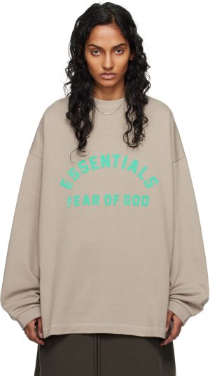 Серая футболка с длинным рукавом круглым вырезом , цвет Seal Fear Of God Essentials