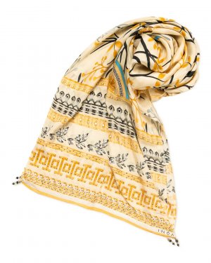 Шелковый шарф INOA. Цвет: молочный+желтый+принт
