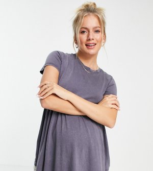Темно-серая футболка с баской и эффектом кислотной стирки -Серый New Look Maternity