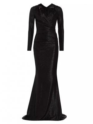 Плиссированное платье цвета металлик со сборками , черный Talbot Runhof