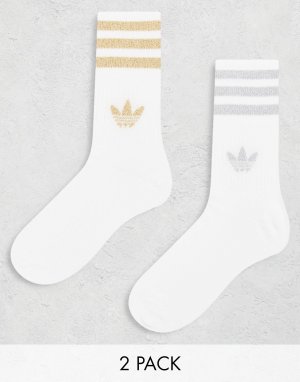 Набор из двух пар носков с блестками и трилистником adidas Originals золотого серебряного цвета