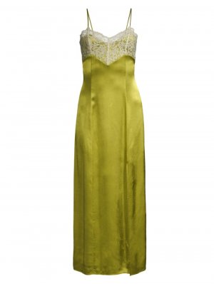 Атласное кружевное платье макси без рукавов , зеленый Jason Wu