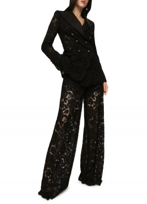 Расклешенные брюки из эластичного кружева с фирменным логотипом , черный Dolce & Gabbana