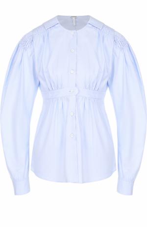Хлопковая блуза с завышенной талией и объемными рукавами Loewe. Цвет: голубой