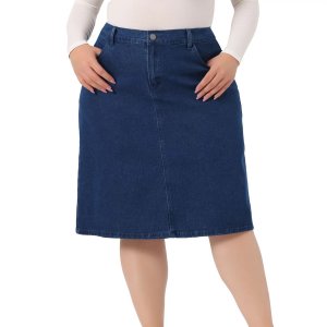 Женская джинсовая юбка больших размеров с прорезным карманом и эластичной резинкой на талии сзади , серый/синий Agnes Orinda