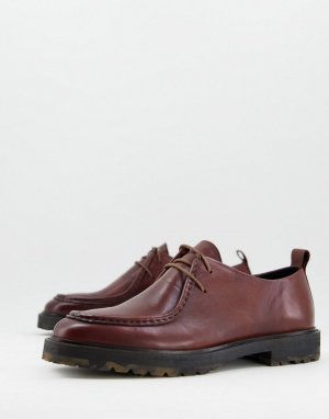 Светло-коричневые кожаные ботинки с камуфляжным принтом на подошве и вставкой спереди James-Коричневый цвет WALK LONDON