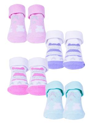 Носки, 4 пары Malerba. Цвет: салатовый, розовый, сиреневый