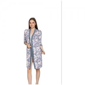 Пижама домашняя женская топ, шорты и халат Sweet Shop. Цвет: серый