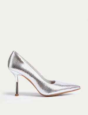 Заметные туфли-лодочки с острым носком , серебро Marks & Spencer