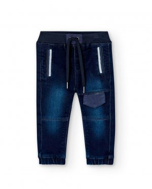 Джинсы для мальчика с эластичной резинкой на талии и карманами. , темно-синий Boboli