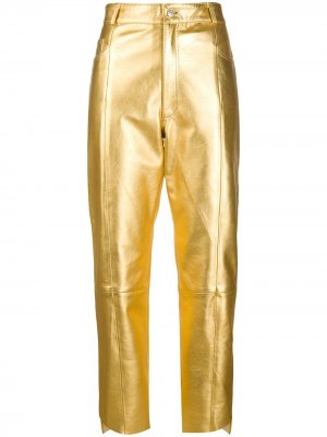 Укороченные брюки с эффектом металлик Manokhi. Цвет: золотистый