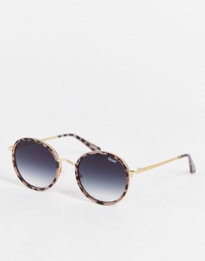Круглые солнцезащитные маленькие очки унисекс в оправе молочного цвета с черепаховым дизайном и темно-синими линзами Quay Firefly Mini-Светло-бежевый цвет Australia