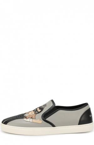 Кожаные слипоны London с аппликациями Dolce & Gabbana. Цвет: серый