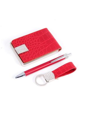 Подарочный набор: ручка, визитница, брелок Русские подарки. Цвет: темно-красный