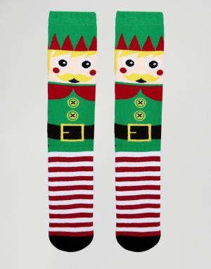 Носки-слиперы в рождественском стиле Urban Eccentric. Цвет: зеленый