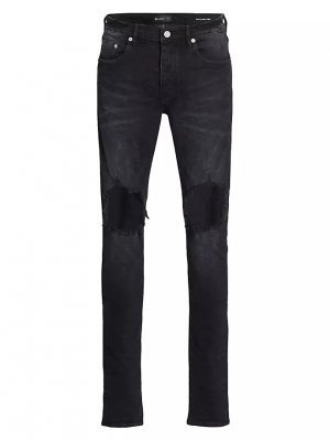Прямые узкие джинсы с эффектом потертости P002 Blowout Knees , черный Purple Brand