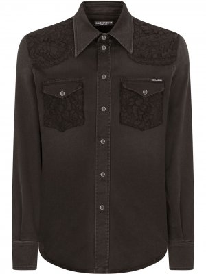 Джинсовая рубашка с кружевом Dolce & Gabbana. Цвет: черный