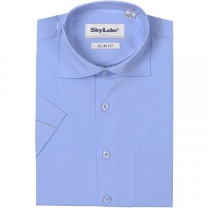 Школьная рубашка , на пуговицах, короткий рукав, размер 32/134, голубой Sky Lake. Цвет: белый