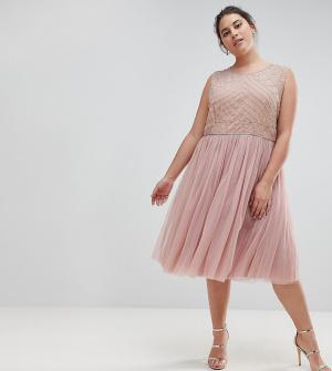 Декорированное платье с юбкой из тюля Lovedrobe Luxe-Розовый Luxe Plus