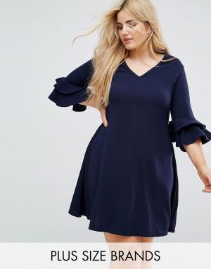 Платье с V-образным вырезом и рукавами клеш Praslin. Цвет: темно-синий