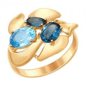 Кольцо из золота с голубым и синими топазами SOKOLOV