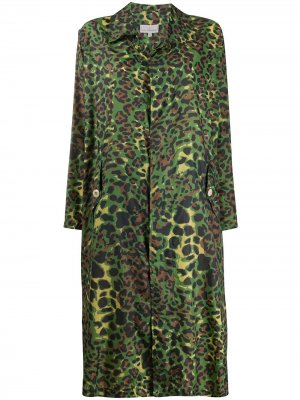 Однобортное пальто с леопардовым принтом Pierre-Louis Mascia. Цвет: зеленый